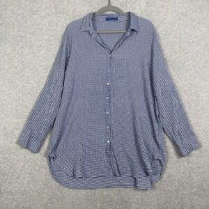 Cut Loose Oversized Gingham Button Up Tunic Shirt Womens Size L Navy Coastal